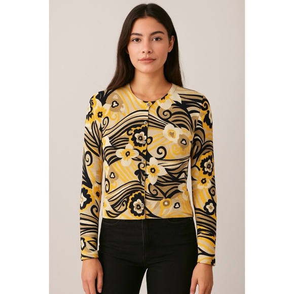 Lilly Pulitzer Retro Floral Mod Swirl Crystal Button Cardigan - Picture 1 of 14